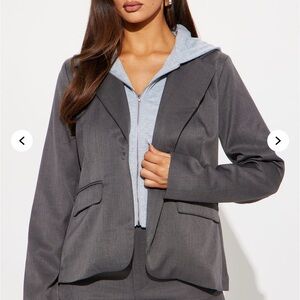 Women's Gray Suit Hoodie Blazer Pant Set Fashion Nova NWT M